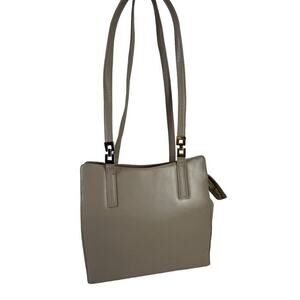Jones New York Womens Vintage Taupe Beige Double Handle Shoulder Bag Purse